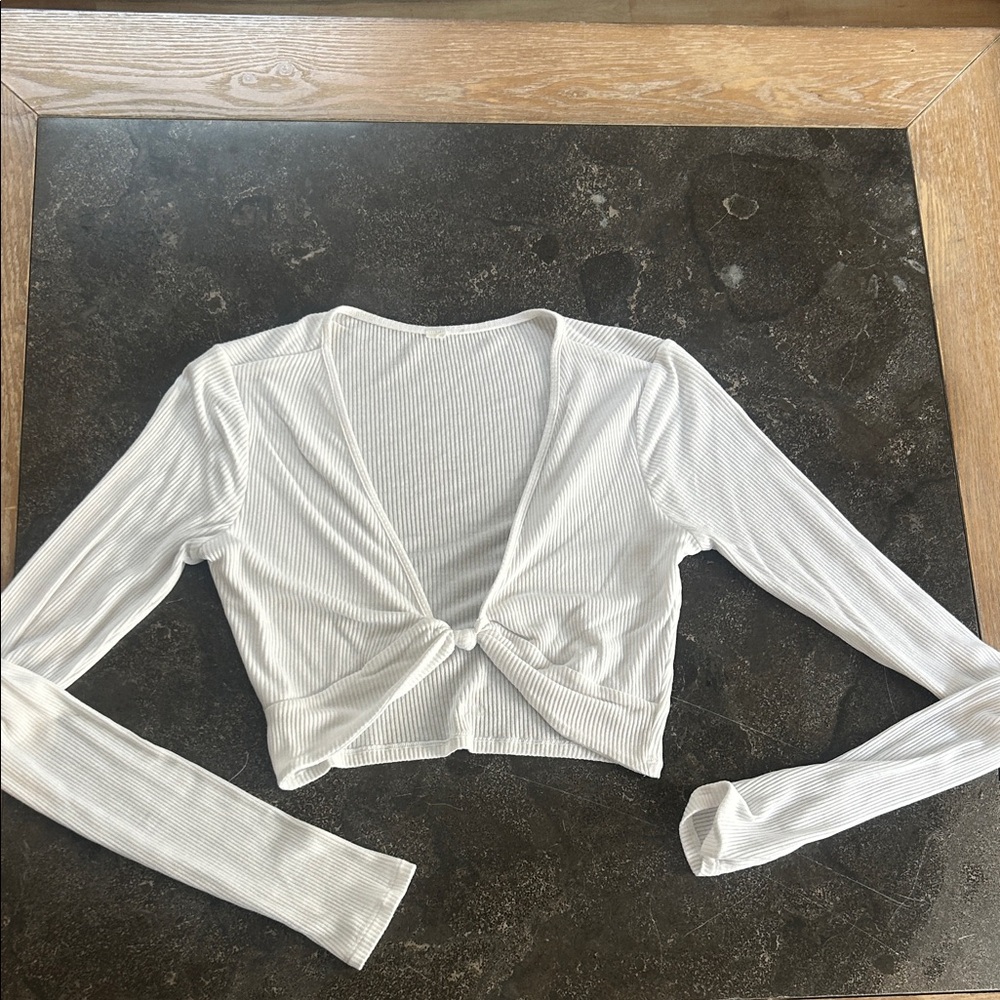 Alo Yoga White Ribbed Long Sleeve Crop Top